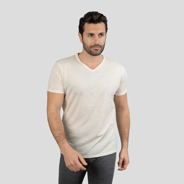 mens most sustainable vneck tshirt color Undyed